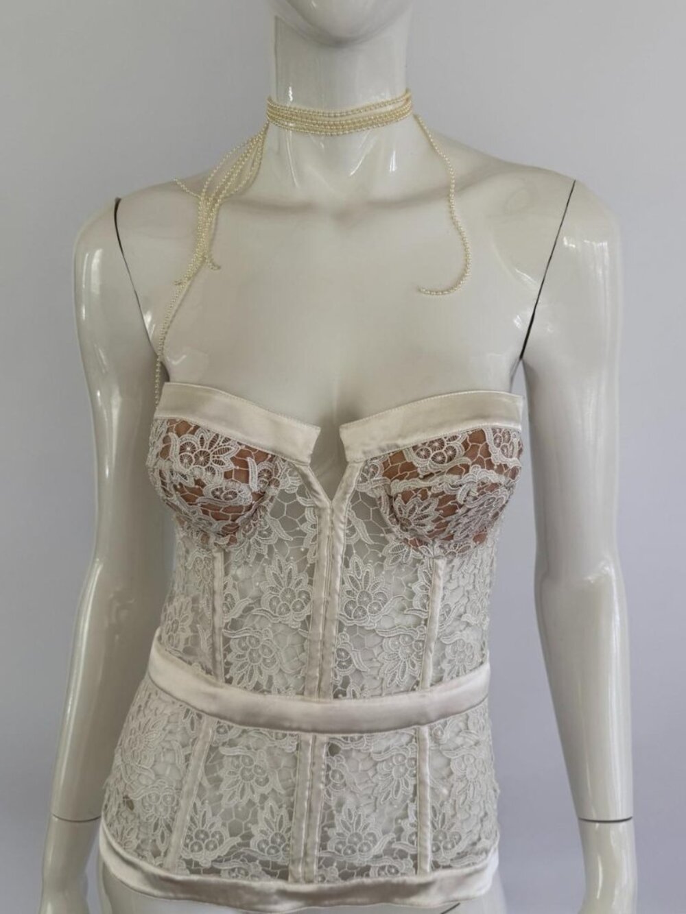La Perla Vintage Sheer Floral Lace Bustier Corset Top